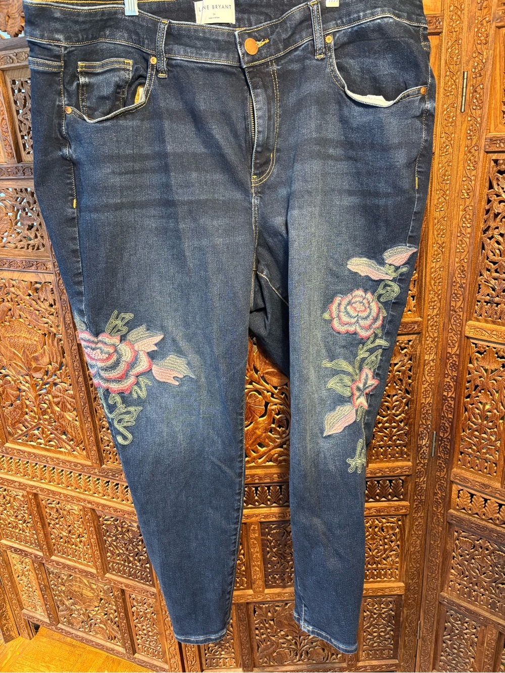 Lane Bryant Dark Blue Skinny Jeans with Floral Embroidery